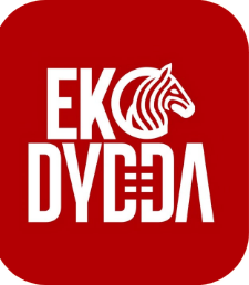 Eko Dydda logo: condensed white lettering with a zebra head worked into the letter O, on red