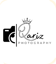 Qariz Photography logo: a camera outline beside a crowned script Q, with ‘Photography’ in spaced capitals